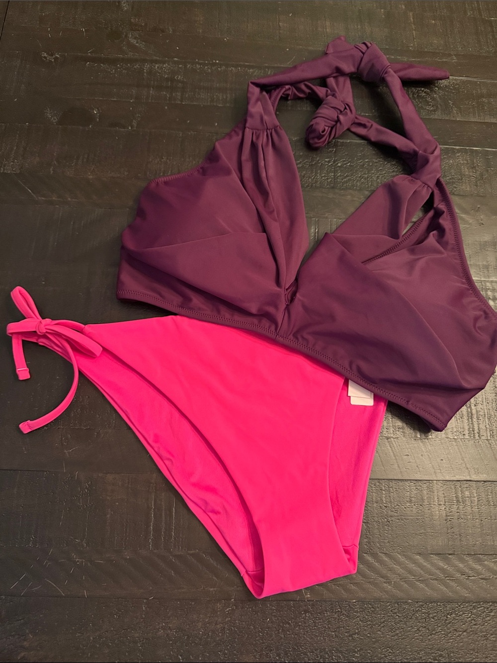 Women’s Mix&Match Halter Bikini- Top Plum Size XL & Hot Pink Bottom Size XXL NWT